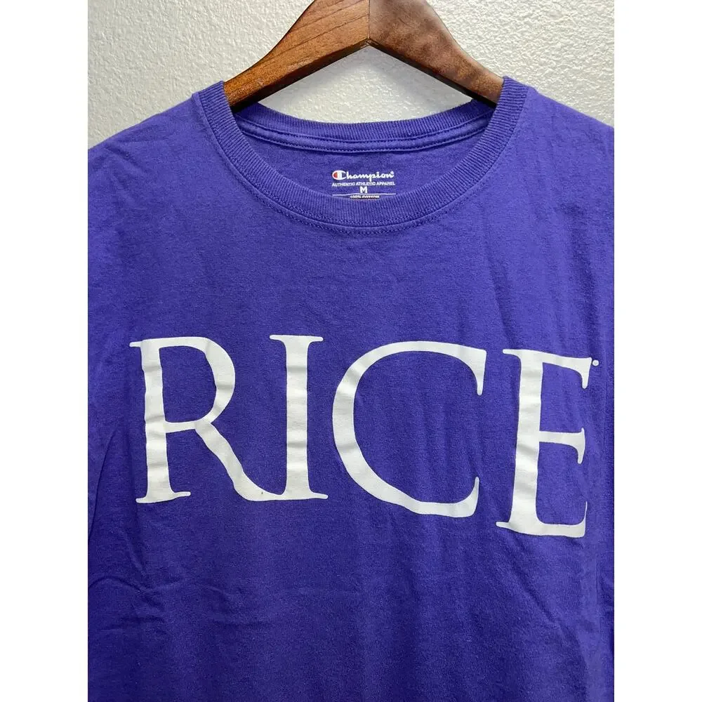 Rice University Shirt Spellout Purple College Tee Short Sleeve Champion Medium - Picture 2 of 7